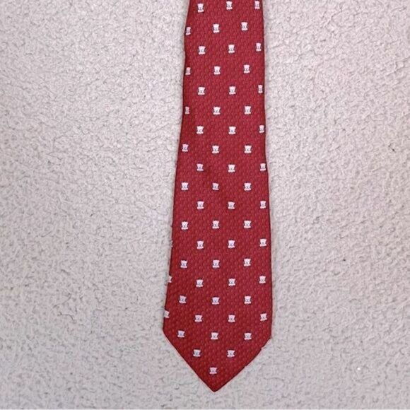 HERMES MENS SILK TIE RED WITH LITTLE BEARS 🐻 DESIGN ON IT